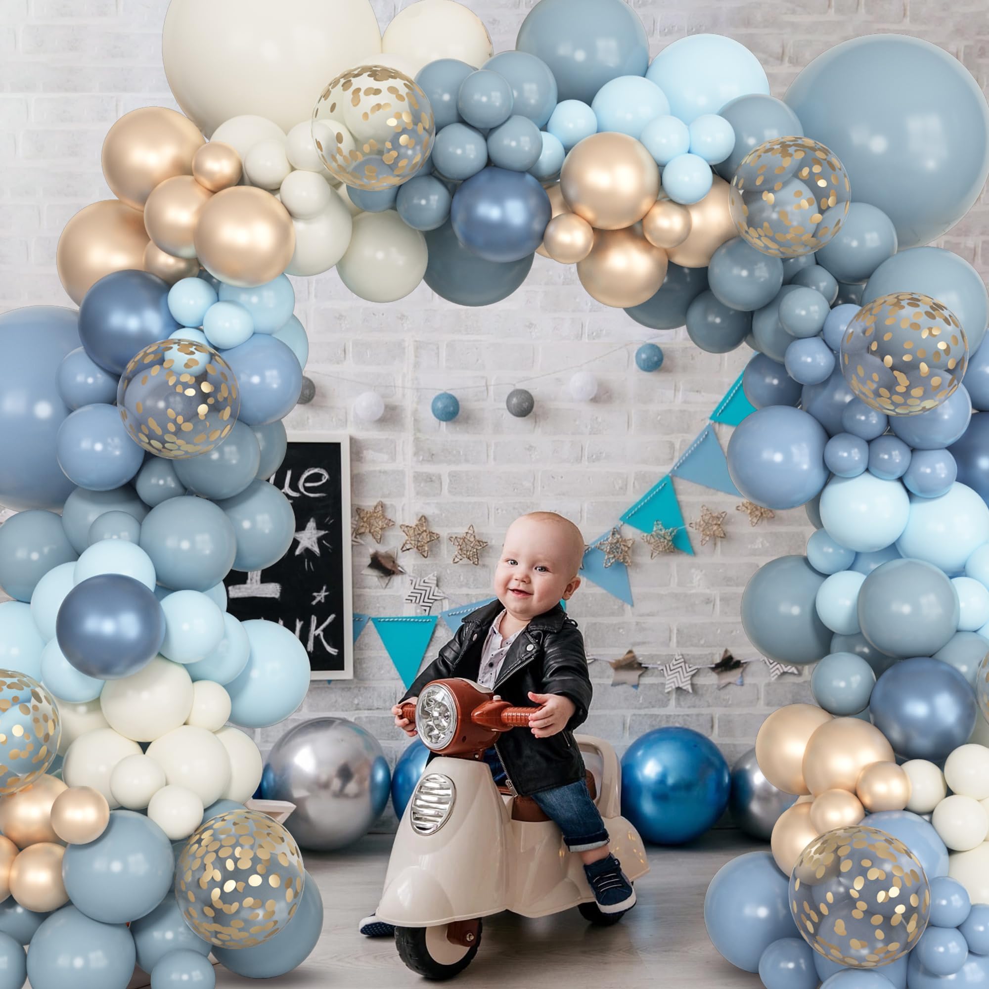 Ouddy Party 129Pcs Dusty Blue Balloon Arch Kit – 18in, 12in, 10in, and 5in Latex Balloons for Weddings & Parties