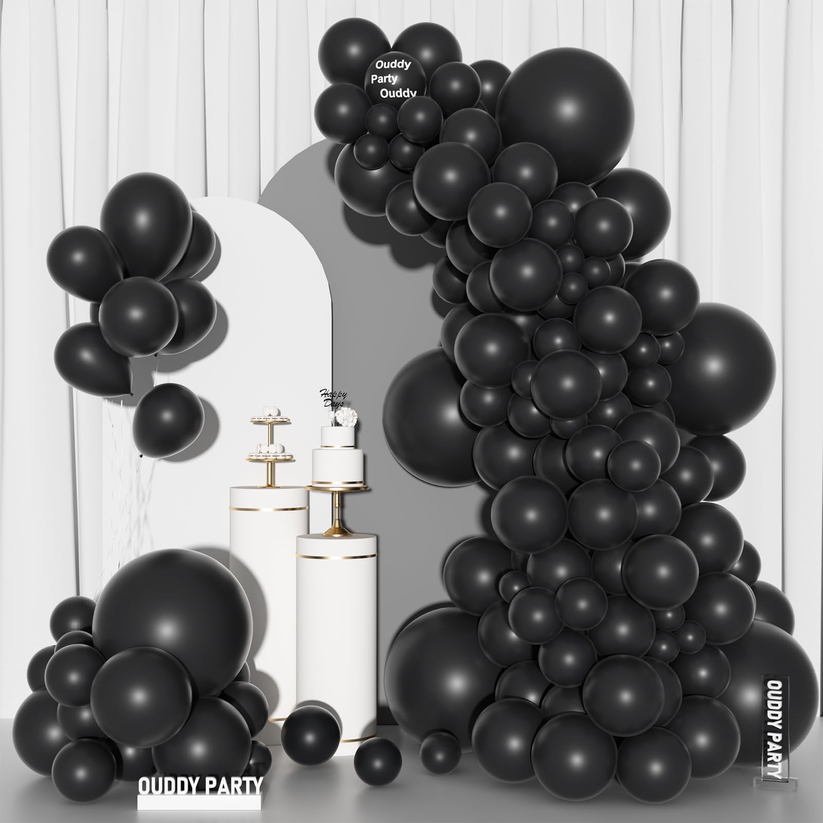 Ouddy Party 129Pcs Black Latex Balloons Arch Kit – 18in/12in/10in/5in for Parties