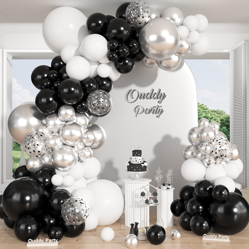 Ouddy Party 149Pcs Black & White Balloon Arch Kit - 18in/12in/10in Latex Balloons