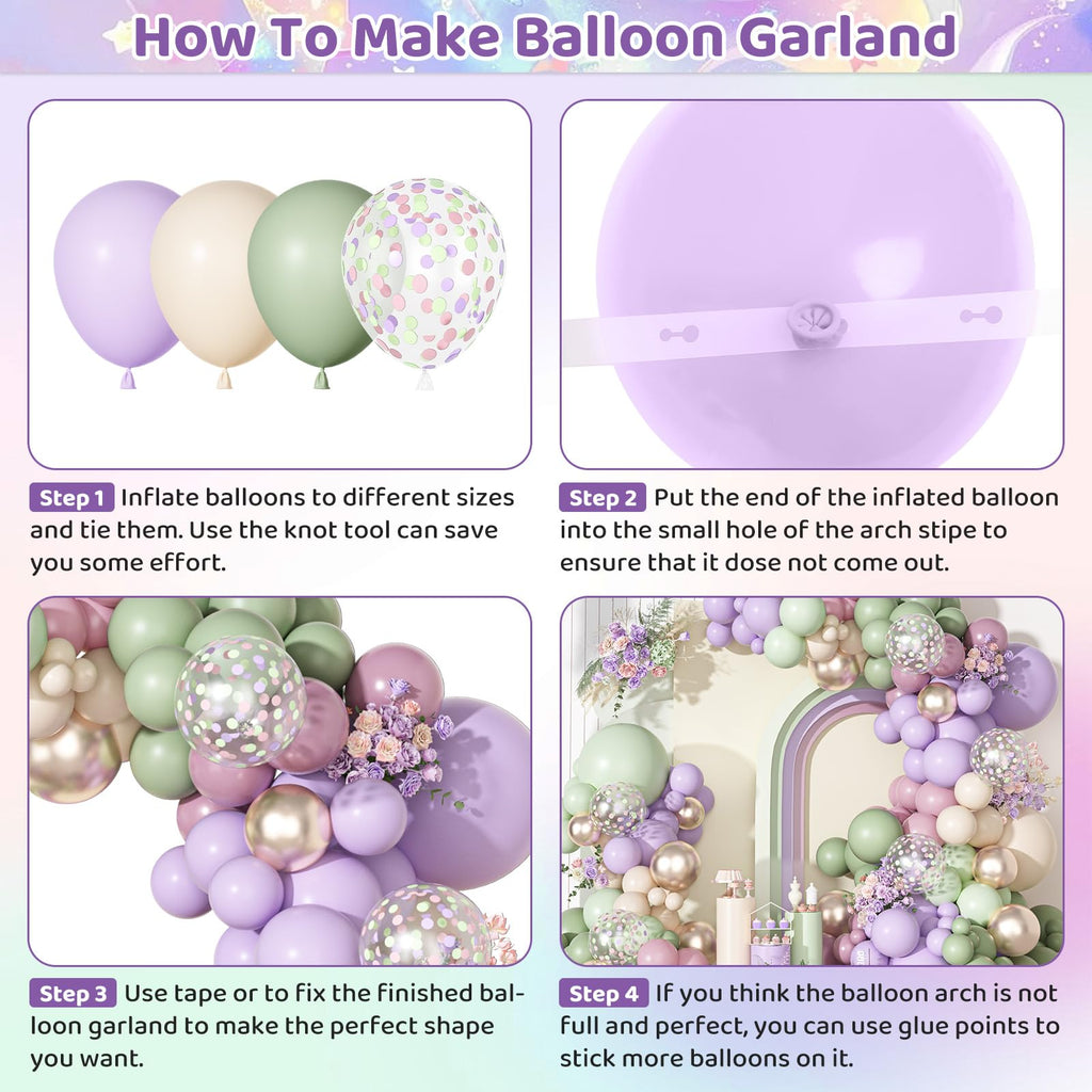 Ouddy Party Dusty Green Lavender Pink Balloons Garland Arch Kit – Pastel Latex Confetti