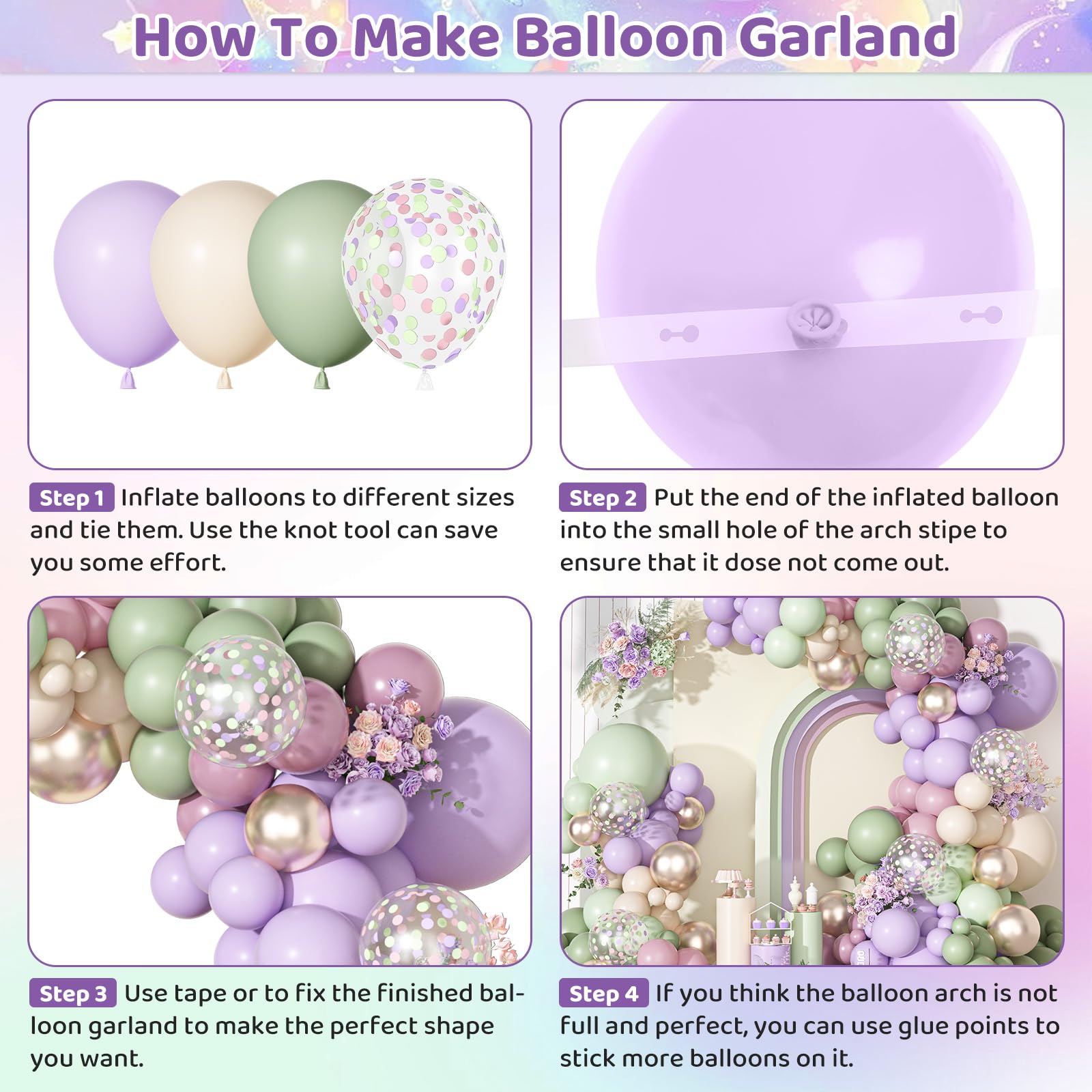 Ouddy Party Dusty Green Lavender Pink Balloons Garland Arch Kit – Pastel Latex Confetti
