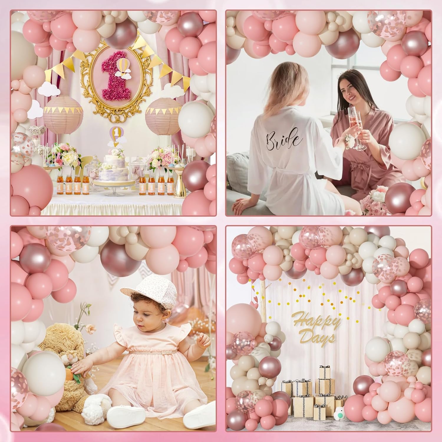 Ouddy Party Dusty Pink Balloon Arch Garland Kit | Boho Latex Balloons for Baby Showers & Parties