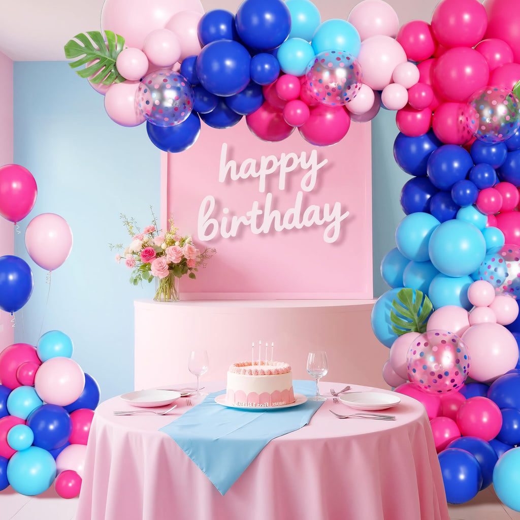 Ouddy Party 170Pcs Blue & Pink Balloons Arch Garland Kit – Royal Blue, Light Blue & Hot Pink Confetti Balloons