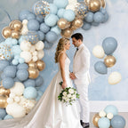 Ouddy Party 72pcs Dusty Blue & Gold Balloons Set – 12in Latex Confetti & Pastel Mix