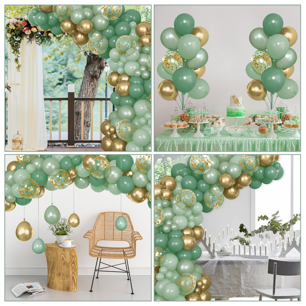 Ouddy Party 72Pcs Sage Green Balloons Set – Pearl Green, Metallic Gold & Confetti for Baby Showers, Weddings, Parties