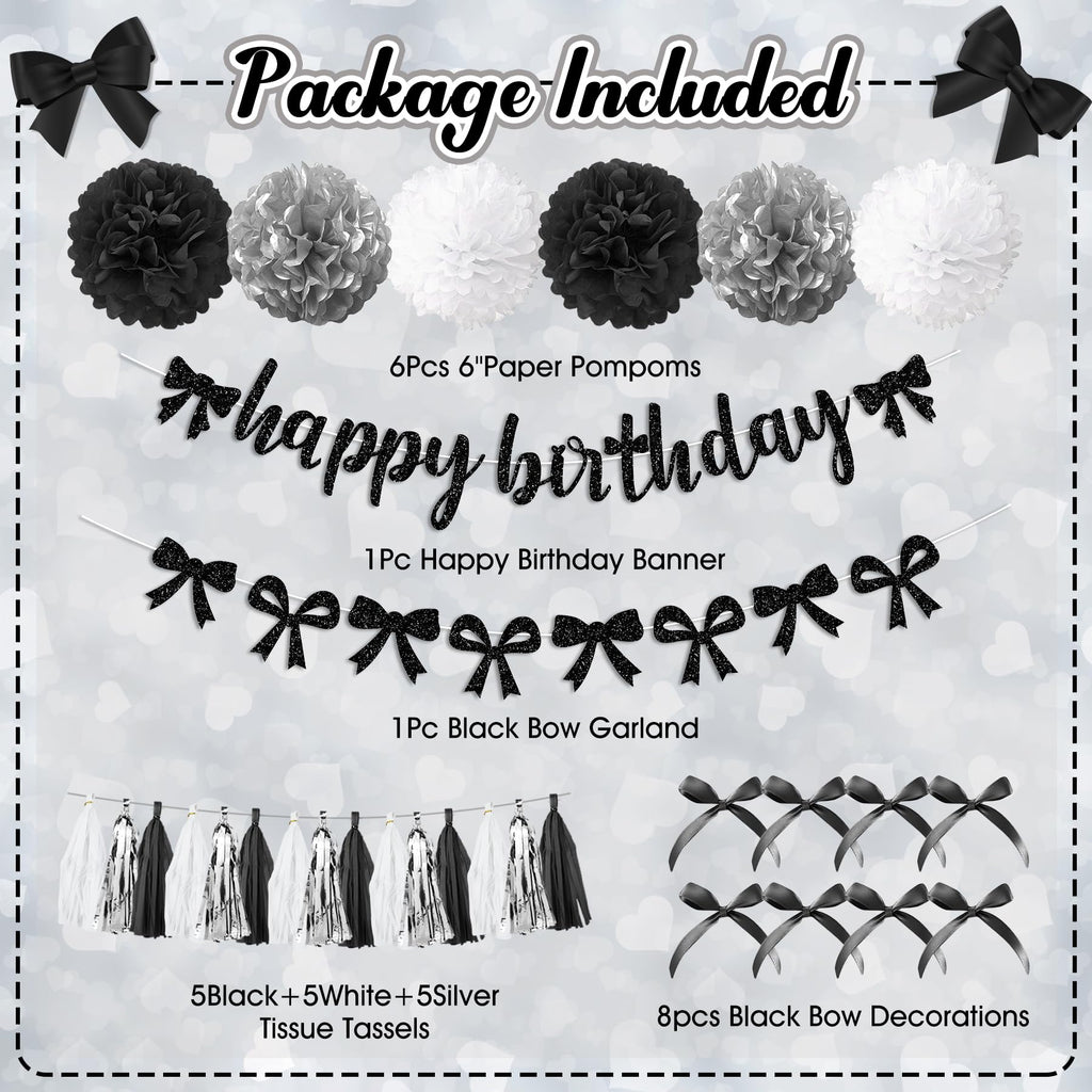 Ouddy Party Black Bow Birthday Decorations – Coquette Black & White Theme Kit