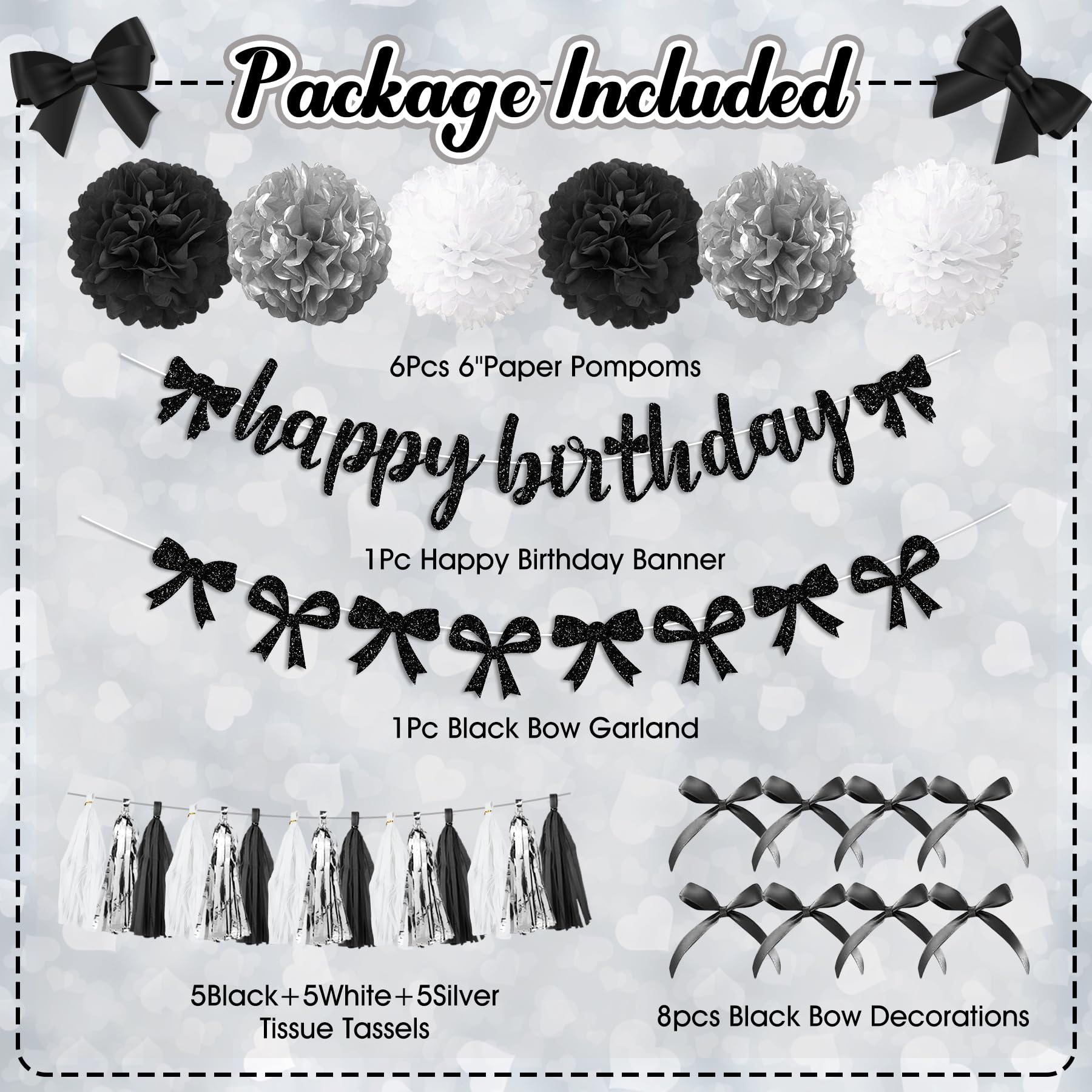 Ouddy Party Black Bow Birthday Decorations – Coquette Black & White Theme Kit