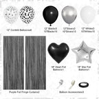Ouddy Party Black & White Birthday Party Decorations – Balloons, Banner & Curtain Set