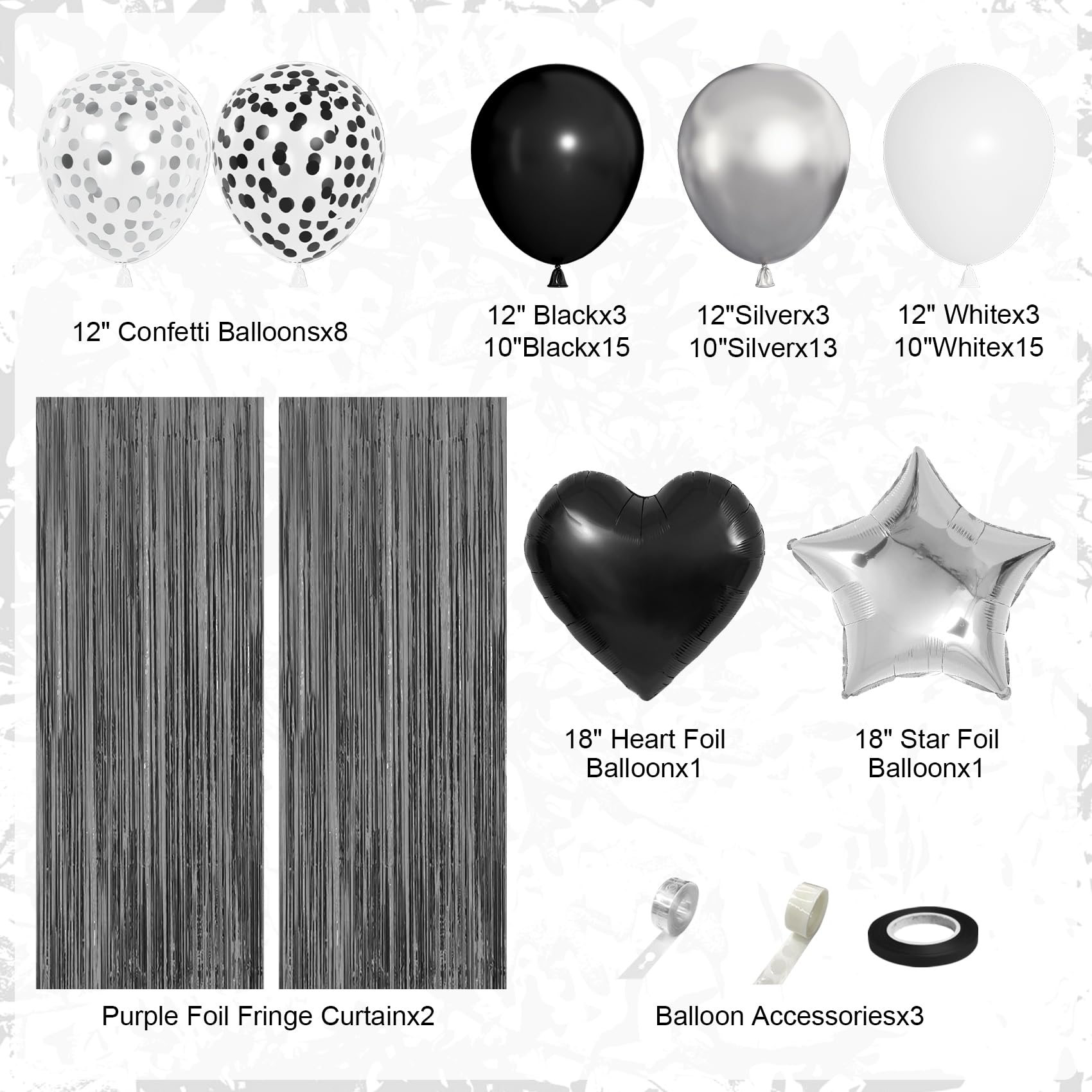 Ouddy Party Black & White Birthday Party Decorations – Balloons, Banner & Curtain Set