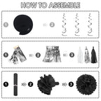 Ouddy Party Black & White Birthday Party Decorations – Balloons, Banner & Curtain Set