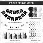 Ouddy Party Black & White Birthday Party Decorations – Balloons, Banner & Curtain Set