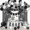 Ouddy Party Black & White Birthday Party Decorations – Balloons, Banner & Curtain Set