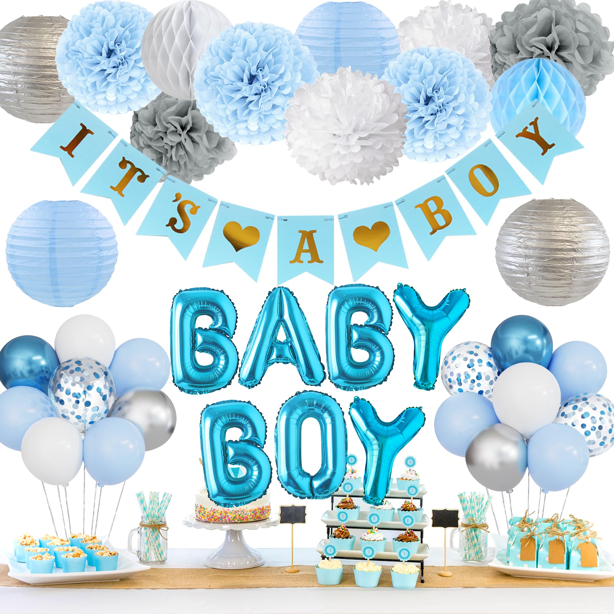 Ouddy Party Blue Baby Shower Decorations – Its a Boy Banner, Balloons & More