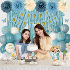 Ouddy Party Blue Birthday Decorations – Confetti Balloons, Fringe Curtain, Banner Kit