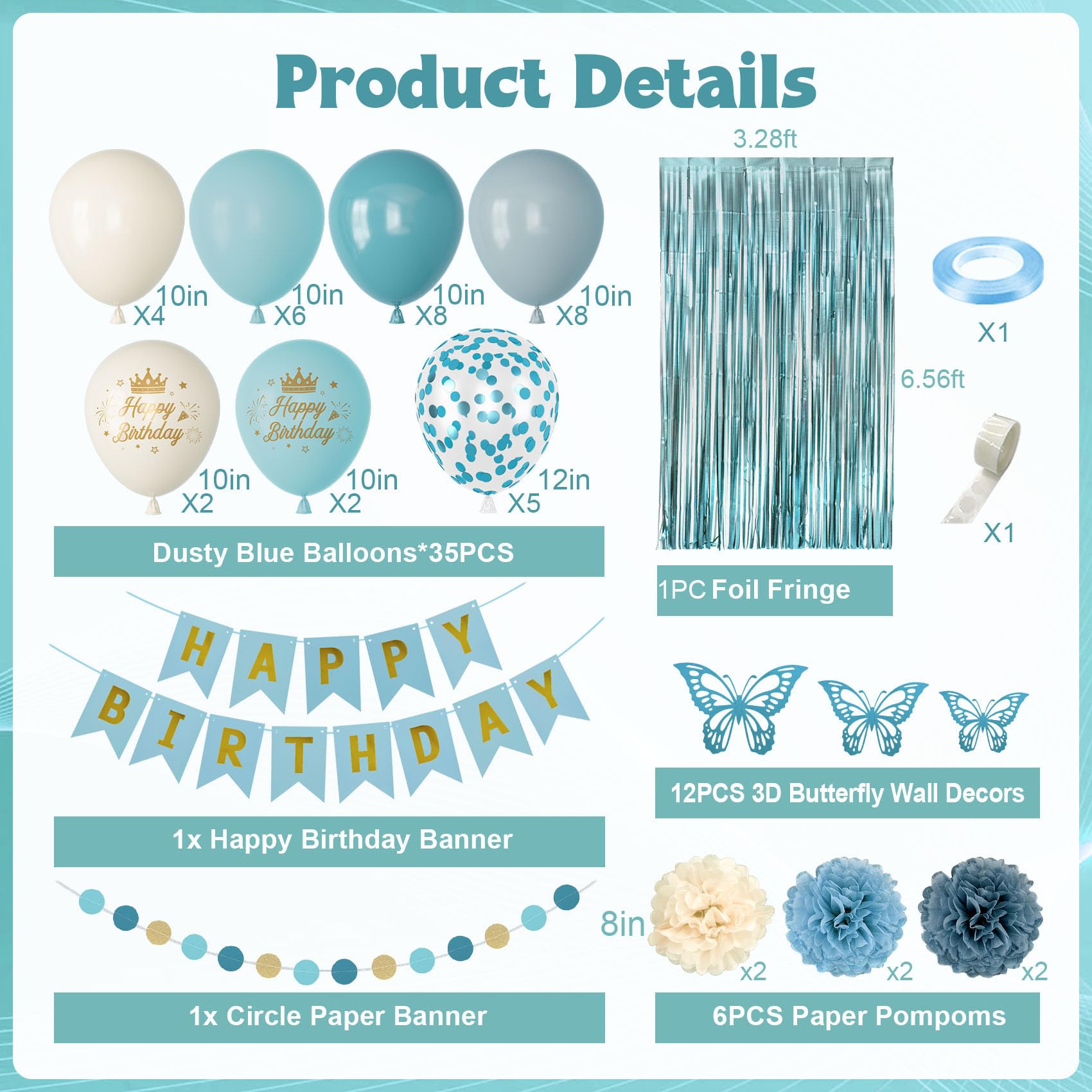 Ouddy Party Blue Birthday Decorations – Confetti Balloons, Fringe Curtain, Banner Kit