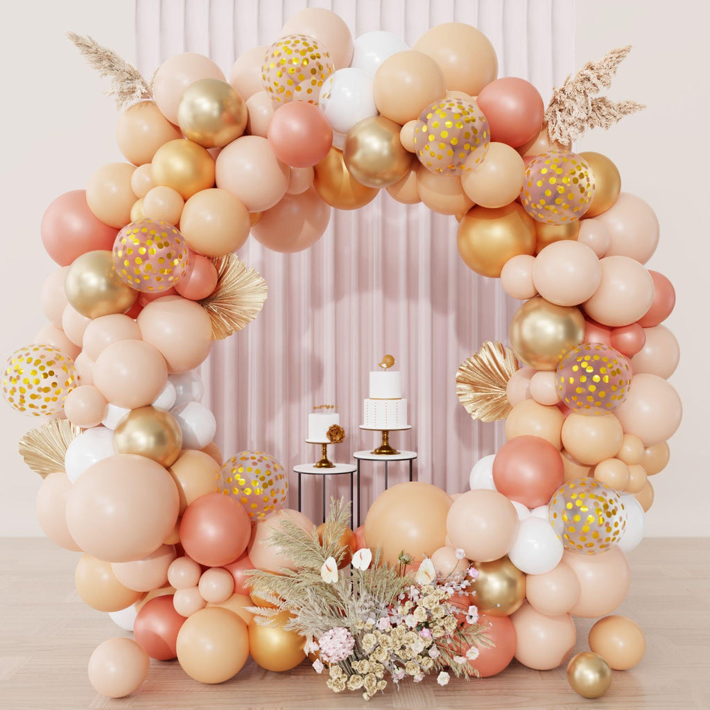 Ouddy Party Blush Balloons Arch Kit — 12in/10in/5in Latex Balloons in Peach & Rose Gold for Weddings & Parties