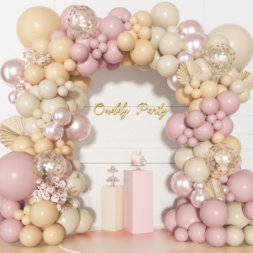 Ouddy Party Boho Dusty Pink Balloons Garland Arch Kit – 18/12/10/5 Inch Latex & Confetti
