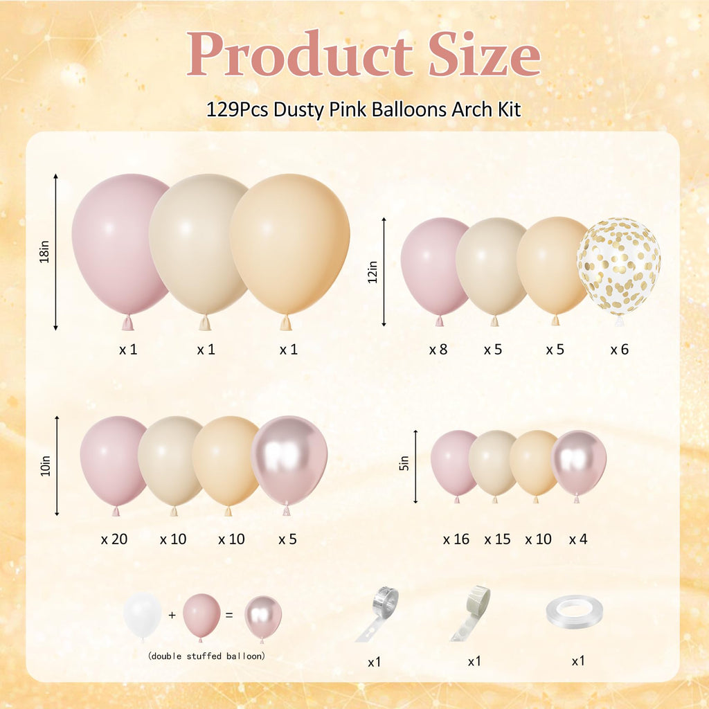 Ouddy Party Boho Dusty Pink Balloons Garland Arch Kit – 18/12/10/5 Inch Latex & Confetti