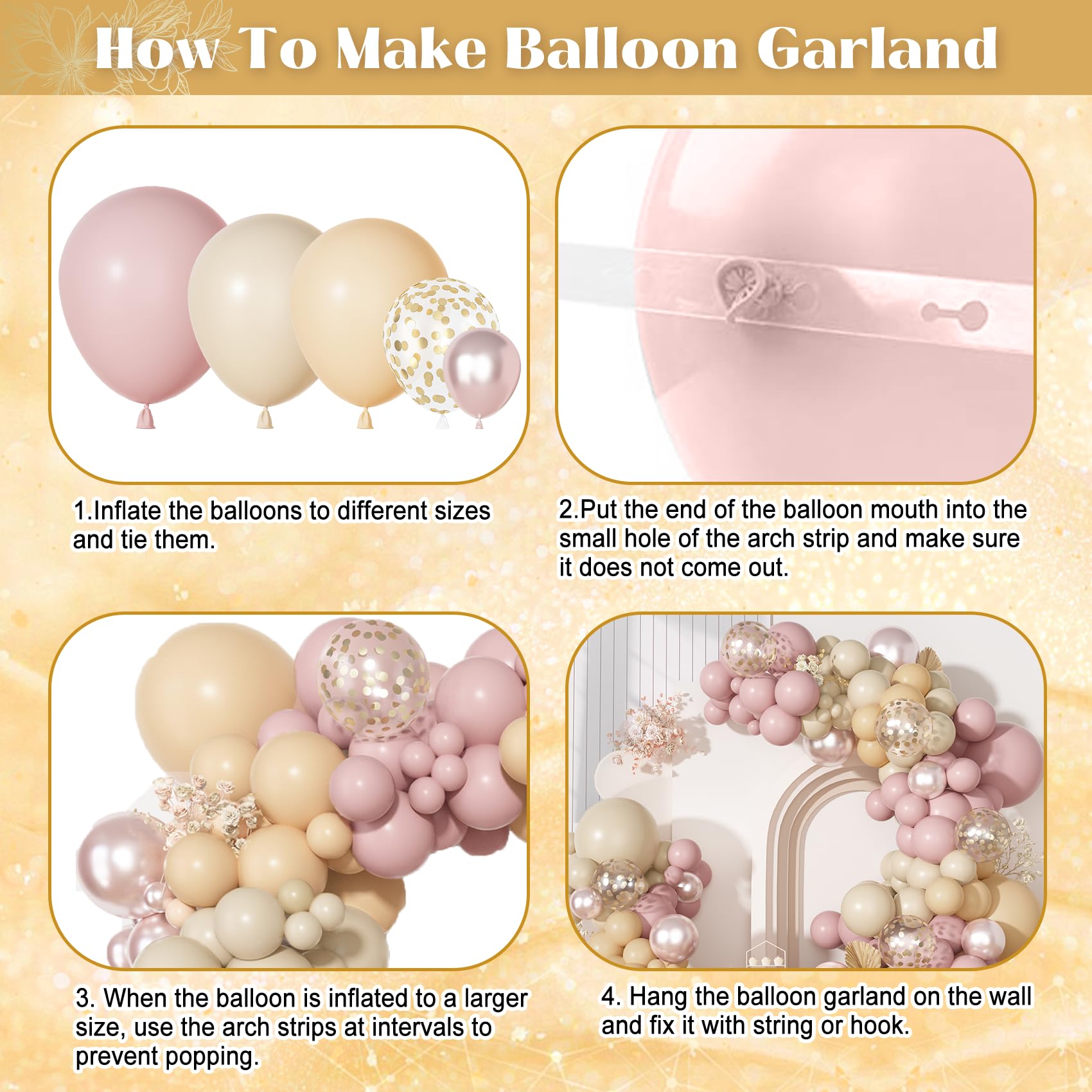 Ouddy Party Boho Dusty Pink Balloons Garland Arch Kit – 18/12/10/5 Inch Latex & Confetti
