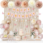 Ouddy Party Boho Dusty Pink Birthday Decorations | Balloons, Fringe Curtain, Banners & Pompoms