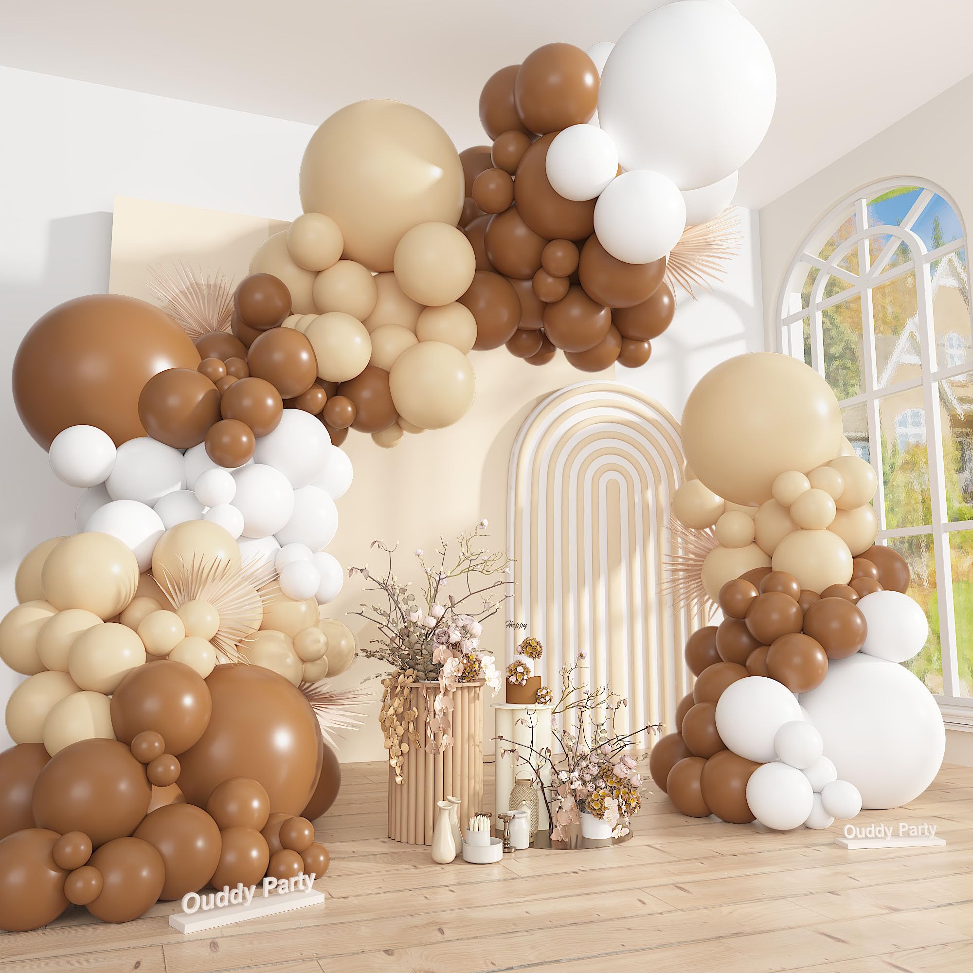 Ouddy Party 149Pcs Boho Brown Balloon Arch Kit – Neutral Balloons for Weddings, Birthdays, and Bear-Themed Parties