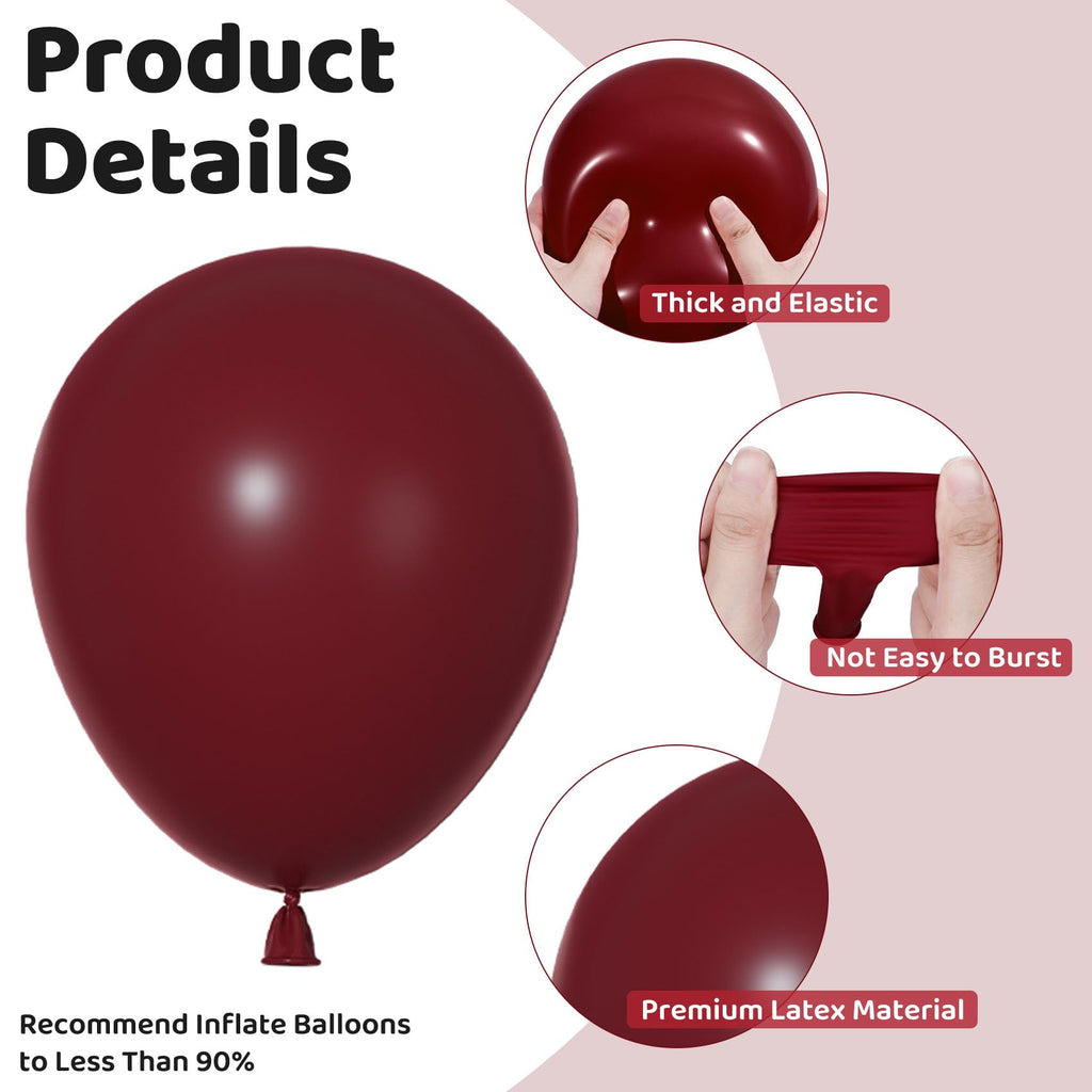 Ouddy Party Burgundy Balloons 129Pcs Balloon Arch Kit – 18in, 12in, 10in, 5in Latex for Party Decor