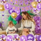 Ouddy Party Purple Birthday Decorations Kit – Butterfly Garland, Banner, Balloons