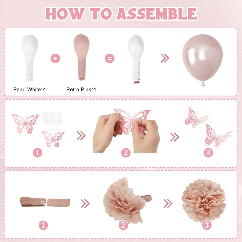 Ouddy Party Boho Dusty Pink Birthday Decorations | Balloons, Fringe Curtain, Banners & Pompoms