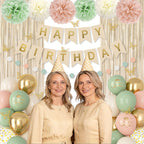 Ouddy Party Pink & Sage Green Birthday Decorations – Balloons & Banners