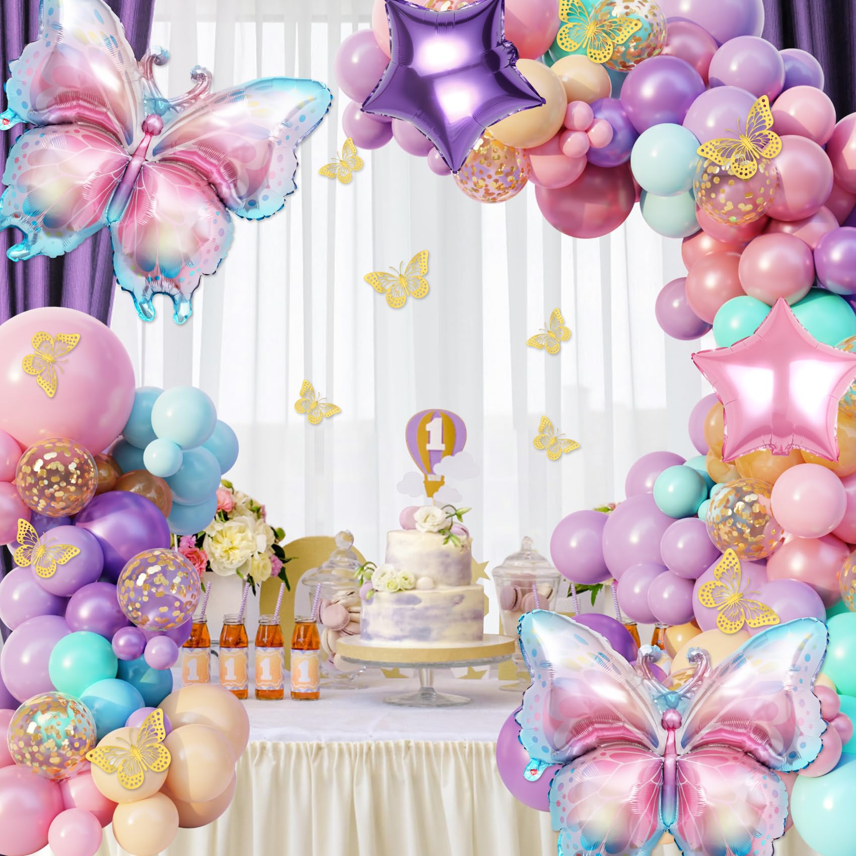 Ouddy Party 163Pcs Butterfly Pink & Purple Balloons Garland Arch Kit – Birthday & Baby Shower Decor