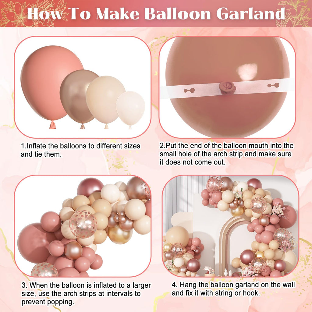 Ouddy Party 170Pcs Blush Balloons Garland Arch Kit – Dusty Rose Pink, Boho Rose Gold Decor