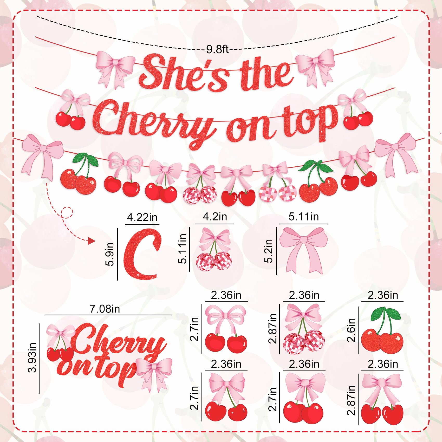 Ouddy Party Cherry Party Decorations – She's The Cherry On Top Banner, Balloons & Toppers