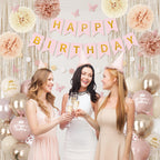 Ouddy Party Boho Dusty Pink Birthday Decorations | Balloons, Fringe Curtain, Banners & Pompoms