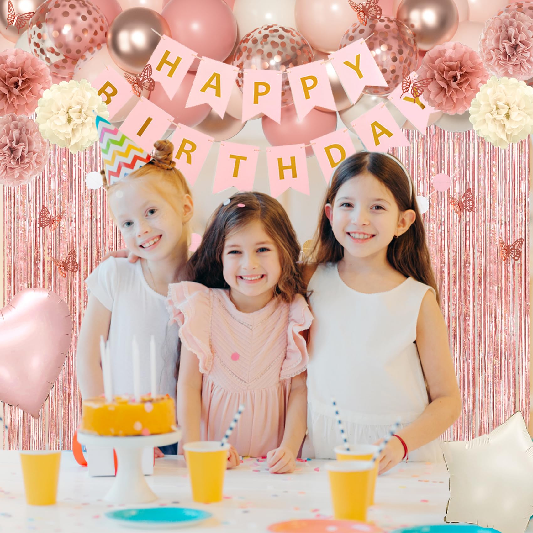 Ouddy Party Pink Birthday Decorations – Dusty Pink & Rose Gold Balloons & Banner Set