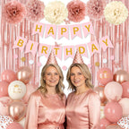 Ouddy Party Pink Decorations for Women & Girls – Dusty Pink Balloons & Rose Gold Fringe