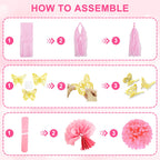 Ouddy Party Pink Birthday Decorations Kit for Women & Girls – Hot Pink, Rose Gold Balloons & Fringe Curtain