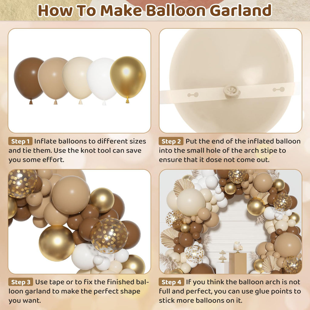 Ouddy Party Brown Balloons Arch Garland Kit — Neutral Boho Decor (18in/12in/10in/5in)
