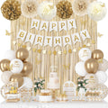 Ouddy Party White & Gold Birthday Decorations Kit — Confetti Balloons, Fringe Curtain, Banners