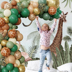 Ouddy Party 170Pcs Jungle Safari Balloons Arch Garland Kit – Sage Green & Brown Animal Print, Palm Leaves for Baby Shower & Jungle Theme
