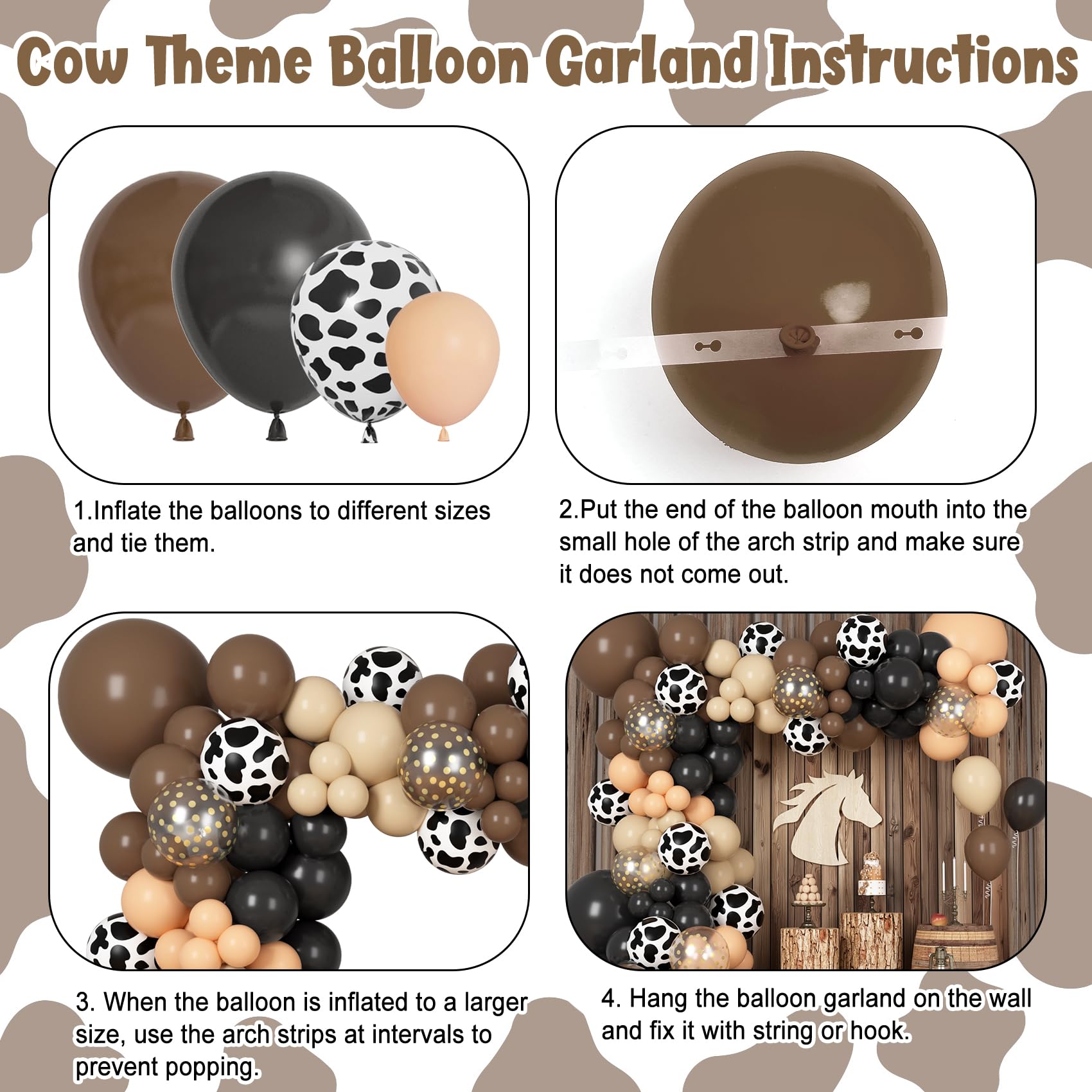 Ouddy Party 170Pcs Western Cowboy Balloon Arch Kit – Cow Print & Confetti Balloons