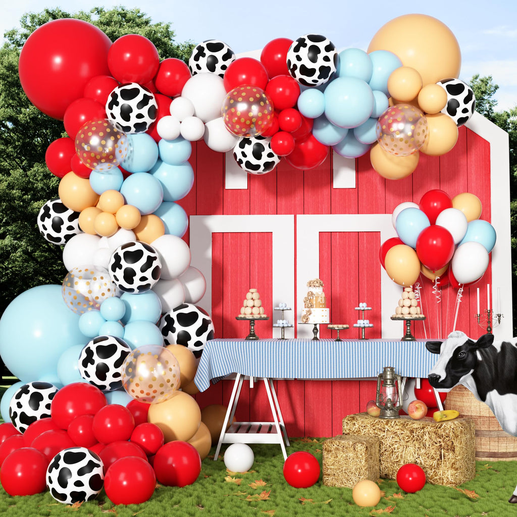 Ouddy Party 170Pcs Cowboy Western Balloons Arch Garland Kit | Red & Blue Cow Print Party Decor