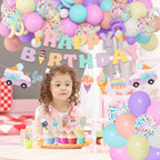 Ouddy Party 75Pcs Ice Cream Birthday Decorations for Girls – Pastel Balloon Arch Kit, Banners & Cupcake Toppers