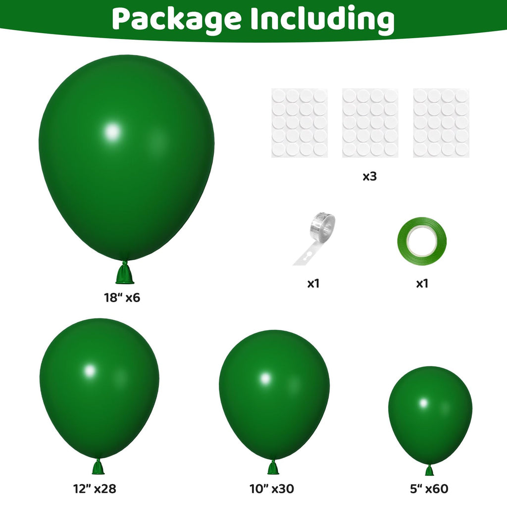 Ouddy Party 129Pcs Dark Green Balloon Arch Kit – Emerald Latex Balloons, Arch Strip & Ribbon