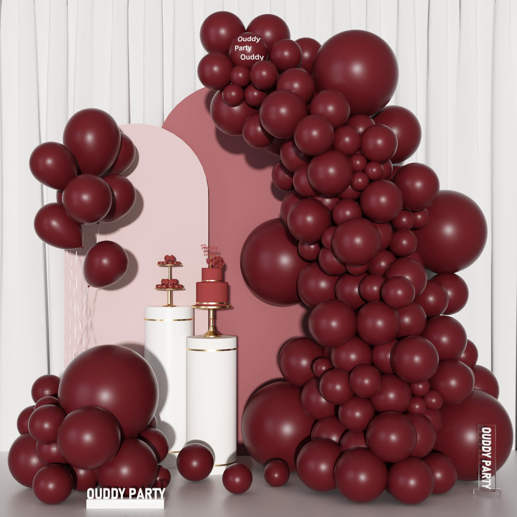 Ouddy Party Burgundy Balloons 129Pcs Balloon Arch Kit – 18in, 12in, 10in, 5in Latex for Party Decor