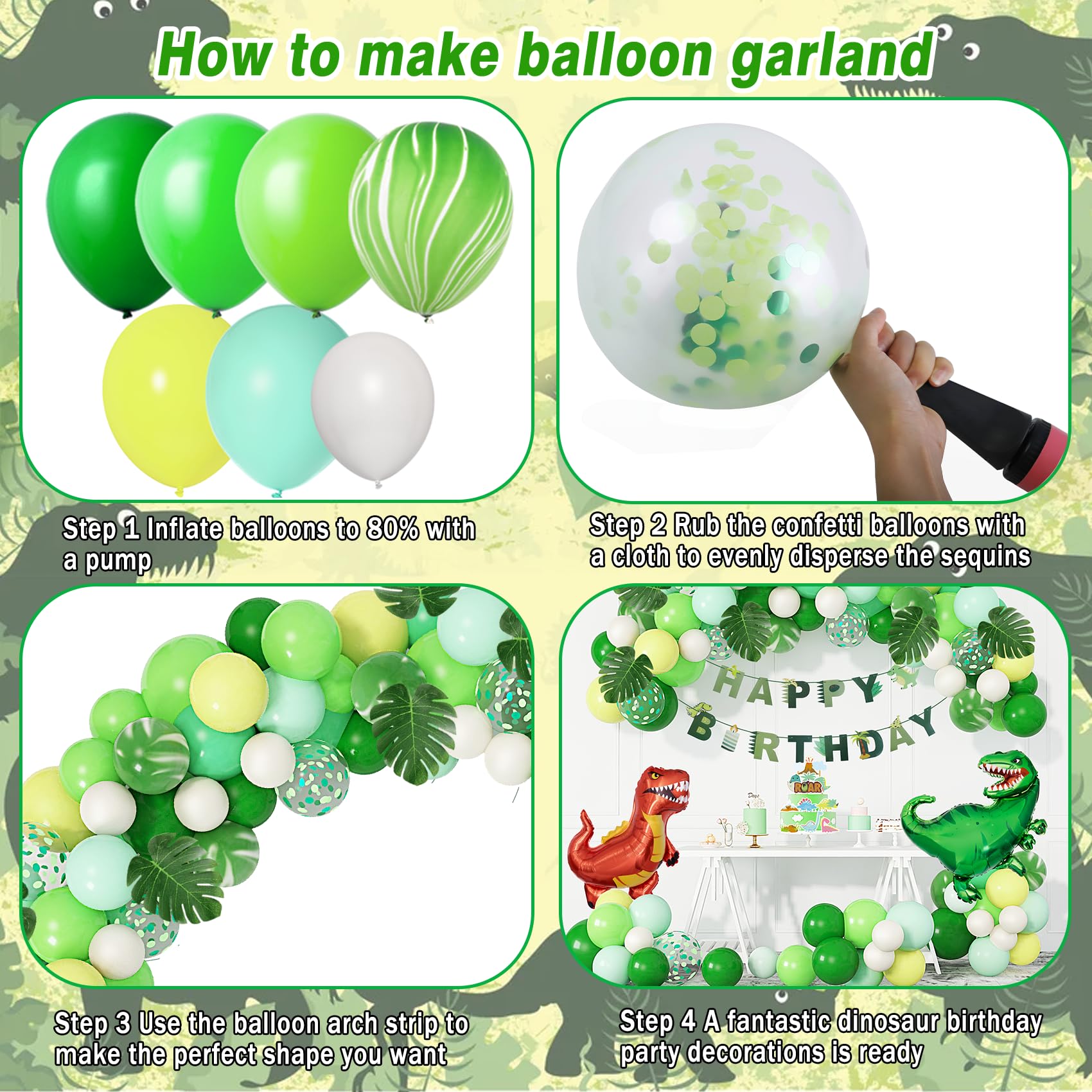 Ouddy Party Dinosaur Birthday Party Decorations - 40in Foil Balloons Arch & Banner Kit