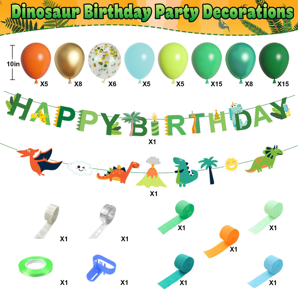 Ouddy Party Dinosaur Birthday Decorations Kit — Banner, Arch, Foil Balloons & Crepe Streamers