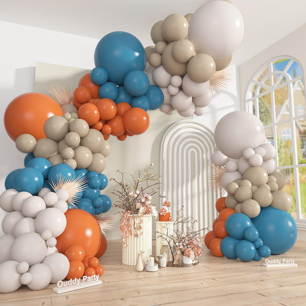 Ouddy Party 149Pcs Dusty Blue & Burnt Orange Balloon Arch Garland Kit – 18in, 12in, 10in & 5in Balloons