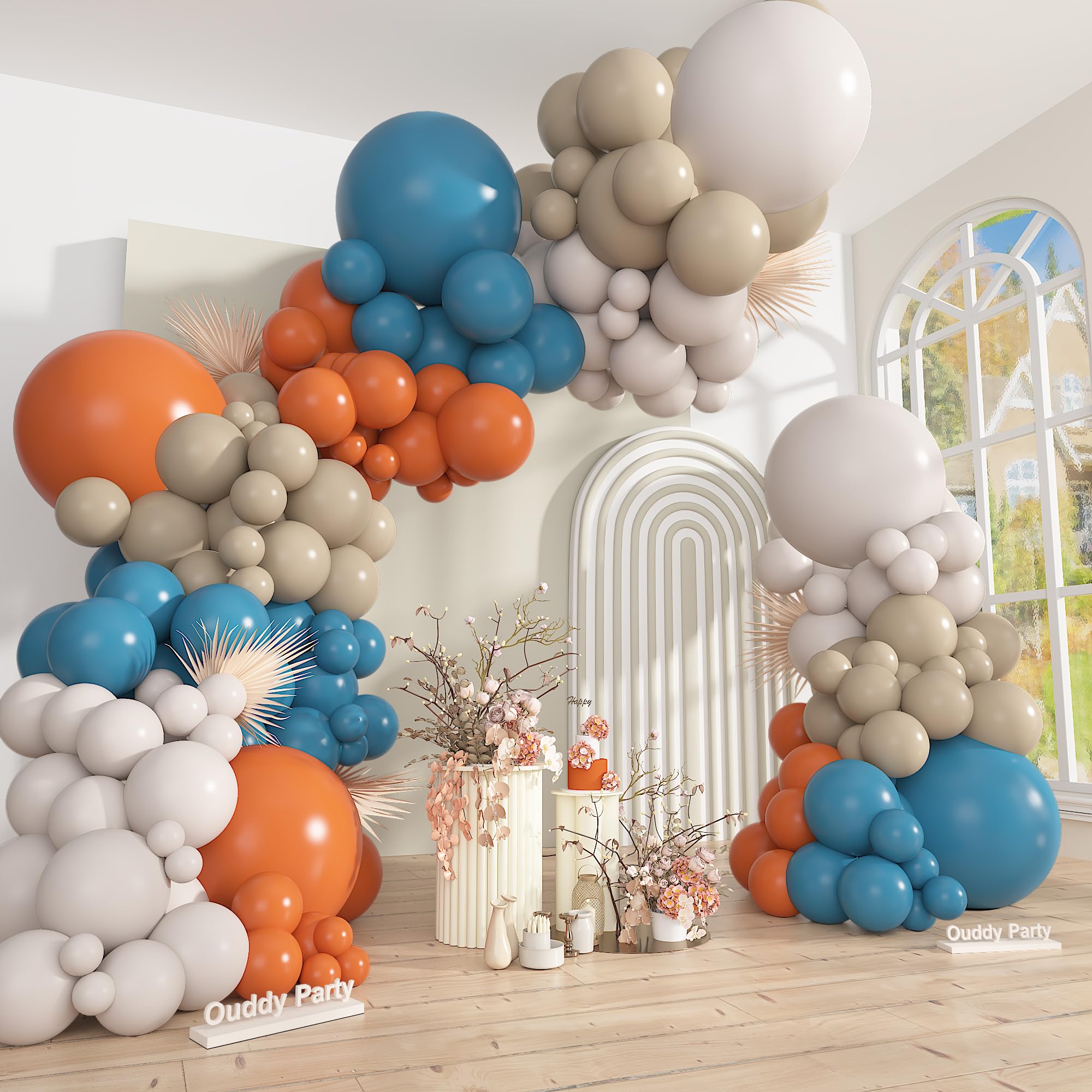 Ouddy Party 149Pcs Dusty Blue & Burnt Orange Balloon Arch Garland Kit – 18in, 12in, 10in & 5in Balloons