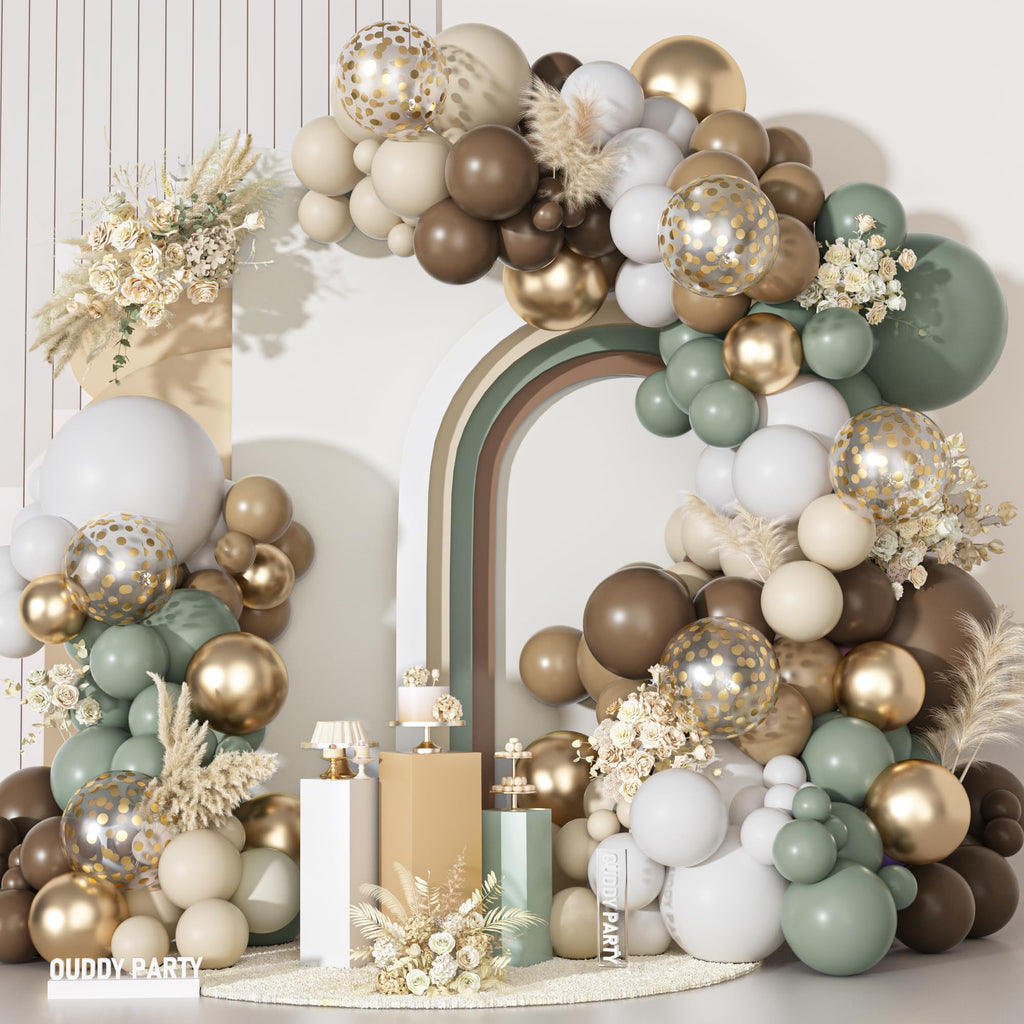 Ouddy Party Dusty Green Nude Balloons Arch Kit – Neutral Baby Shower & Birthday Decor