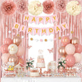 Ouddy Party Pink Decorations for Women & Girls – Dusty Pink Balloons & Rose Gold Fringe
